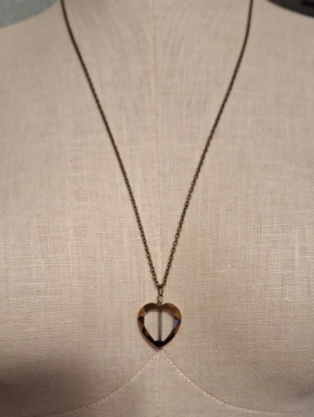 Antique Style Heart Crystal Pendant Necklace Bronze Finish